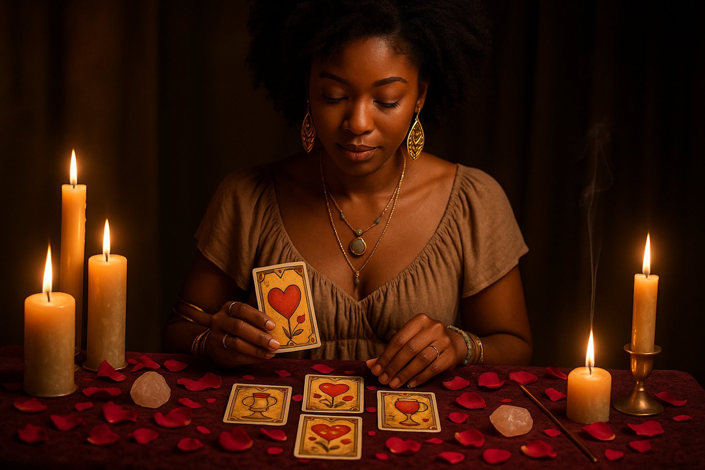 create a black women doing a love reading